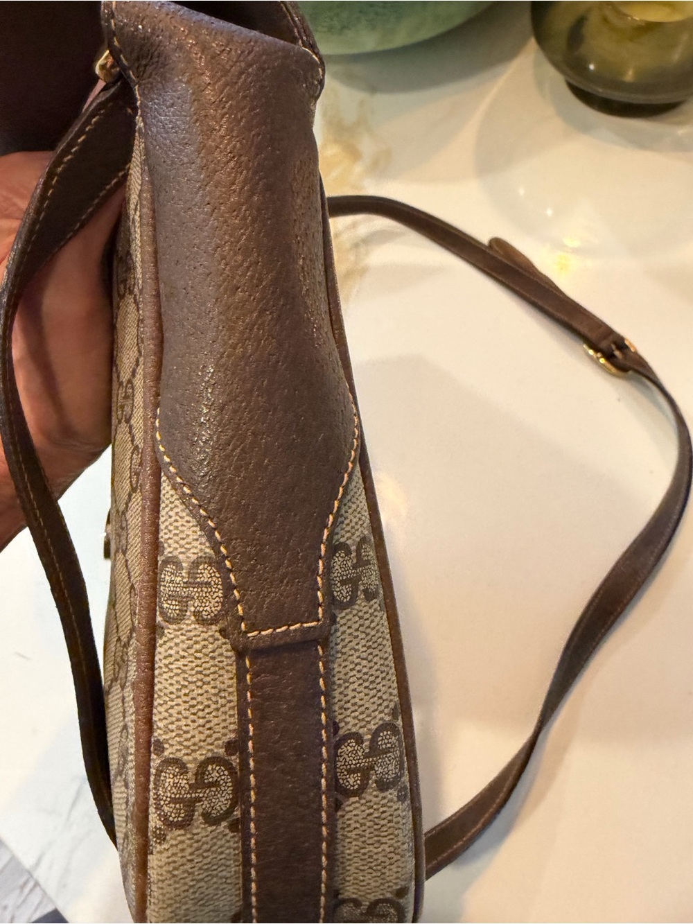 Gucci Beige GG Supreme Canvas Crossbody with Brown Leather Trim - Picture 7 of 9